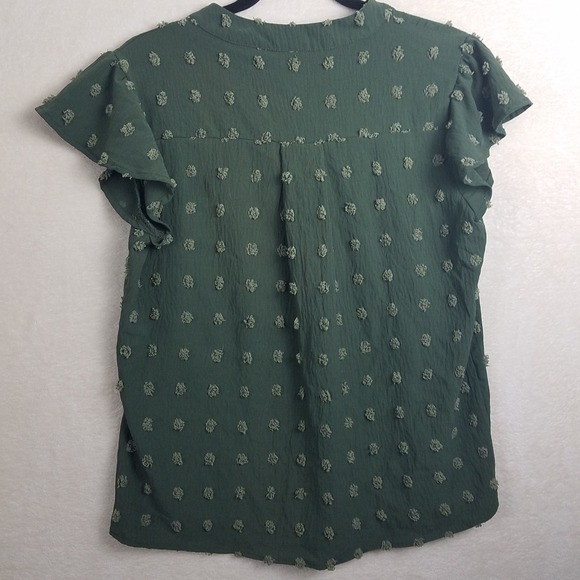 B Brand Women's Dark Green Textured V Neck Flutter Sleeve Top Size L - Picture 2 of 5